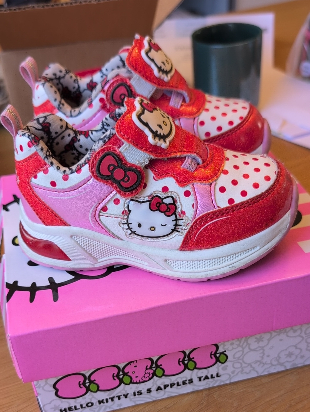 Hello Kitty Pink & Red Light-Up Baby Size 7 Sneakers with Polka Dot Accents